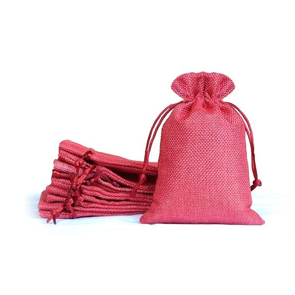 LifeKrafts Linen Jute Pouches | Pink | 17.5x20cm Pack of 20 | Adjustable Drawstring Bags for Storage, Return Gifts, Weddings, Favors, Crafts, Jewellery, Hampers, Packaging, Parties, Christmas, wedding gift bags