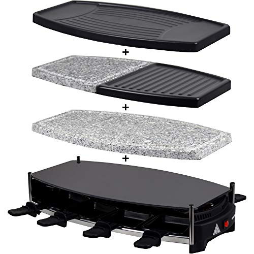 Raclette Grill Wallis, 8 Personen, Glas-Keramik + heißer Stein, 4 Zusatzplatten, 1000 Watt