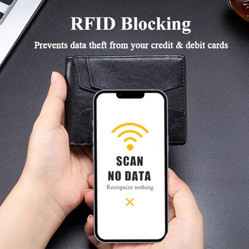Image of Front Pocket Wallet for Men Slim Lightweight RFID Blocking Genuine Leather Bifold Thin Wallet with 10 Card Slots, Black
