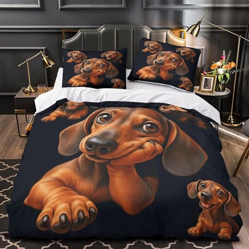 Housse de couette chiots teckels microfine lit simple pour garçon - 2