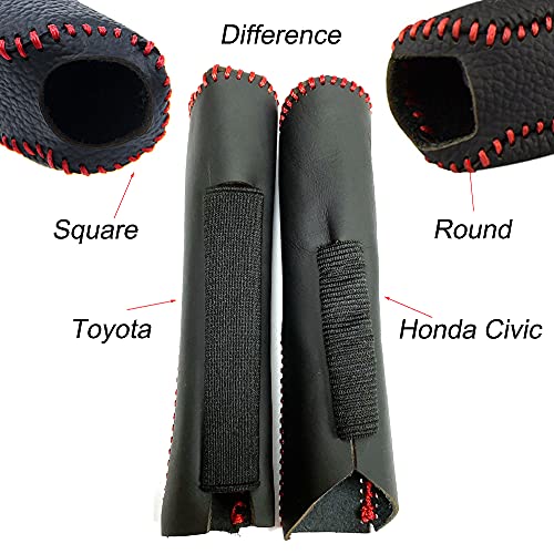Black Car Accessories Handbrake Cover Genuine Leather Dedicated Side Brake Protective Cover Lever Protective Cover (Red Stitch) #TOP5