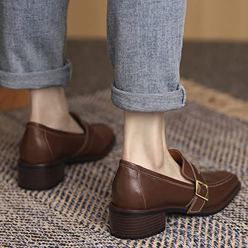 Image of MOOMMO Women Chunky Heel Penny Loafers Square Toe Buckle Slip On Comfort | Office Ladies Loafer Pumps 2 inch Stacked Block Heel Dress Loafers Oxfords Walking Dress Shoes Casual Size 4-11 M US