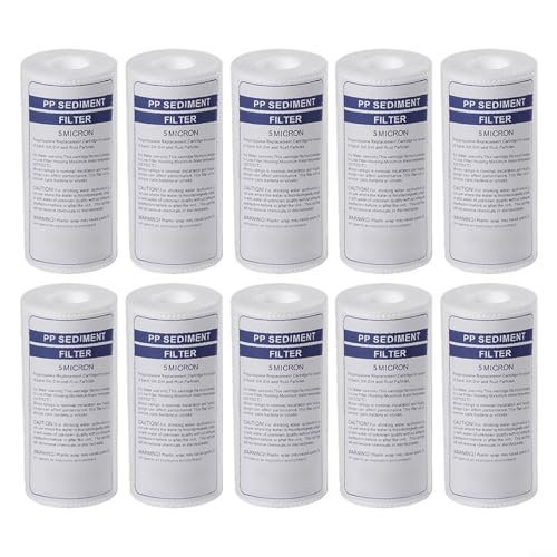 Lot de 10 cartouches filtrantes en coton PP 5 microns pour purificateur de cuisine et distributeur d'eau, blanc, 12,7 x 6 x 6 cm (5 microns)