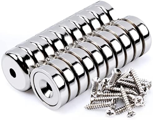 20Pcs Super Strong Round Base Cup Neodymium Magnets with Holes,0.63"(16mm) Ring Rare Earth Magnets Heavy Duty, Countersunk Holes Pot Magnet with Screw for Kitchen Craft Wood DIY Holding Tools Hanging