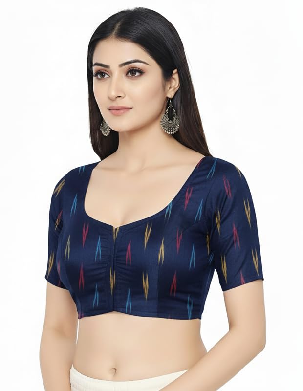 Image of Cotton Pochampally ikat unstitched blouse, Kurthi, long frock fabric material for women (1 meter, 2 meters & 3 meters)