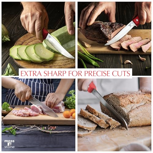 Image of Moss & Stone Red 14 Pcs Kitchen Knife Set with Block, Stainless Steel