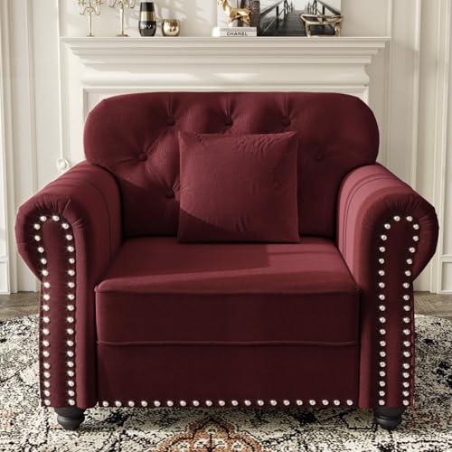 anwickjeff Morden Burgundy Accent Chair with Nailhead for Living Room