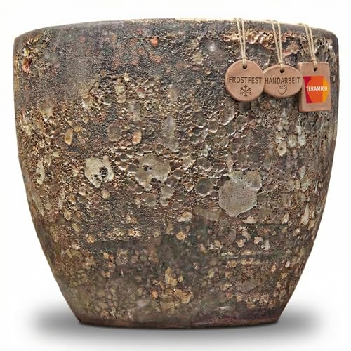 Teramico Premium Pflanzkübel Keramik glasiert – 100% Frostfest & Handarbeit. Blumenkübel mit Loch für Außen & Innen. Hochwertiger Übertopf Unikat Winterfest (Lava Braun, 21cm x 18cm)