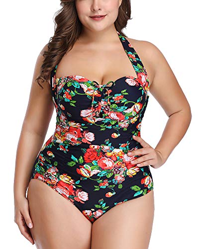 Yanlian Bañador con Relleno Vientre Plano Bikini para Mujer Negro 5XL