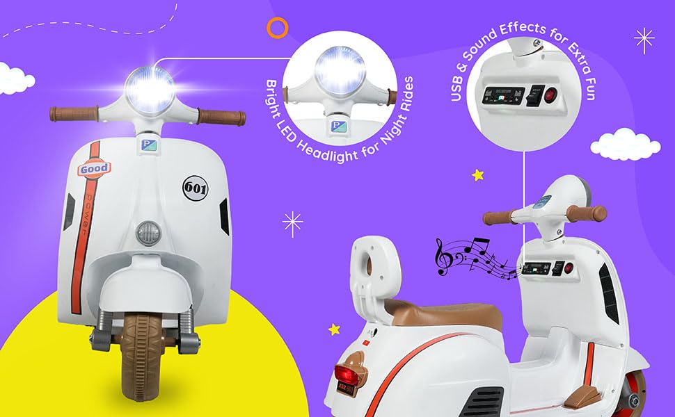 Image of Rechargeable Battery Operated Scooter for Kids, Ride on Toy scooty with Light & Music | Electric Bike for Baby 1 to 4 Years Boys Girls (White)