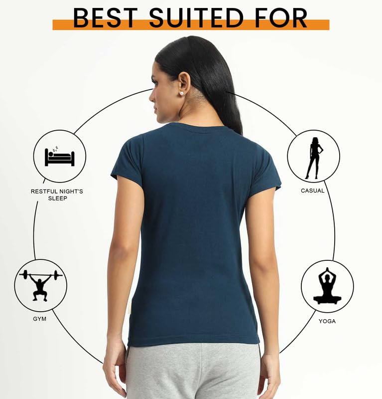 Image of Sleepynuts Women's Plain Round Neck Regular Fit Half Sleeve Cotton T Shirt
