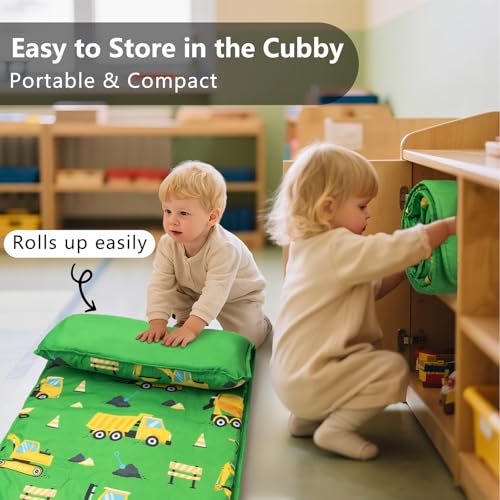 Image of Primlect Toddler Nap Mat with Removable Pillow and Fleece Blanket, Extra Large 55''x35'' Sleeping Bag, Washable, Light, Easy to Roll up, Perfect for Daycare, Preschool, Kindergarten, Travel