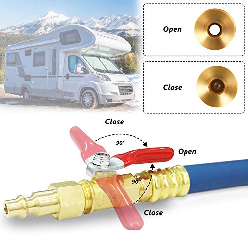 Image of RV Antifreeze kit Sprinkler Adapter with Shut-Off Valve, 12-inch air Compressor Male and Female Quick Connect Plug, Winterize RV Camper Marine Garden Hose Series