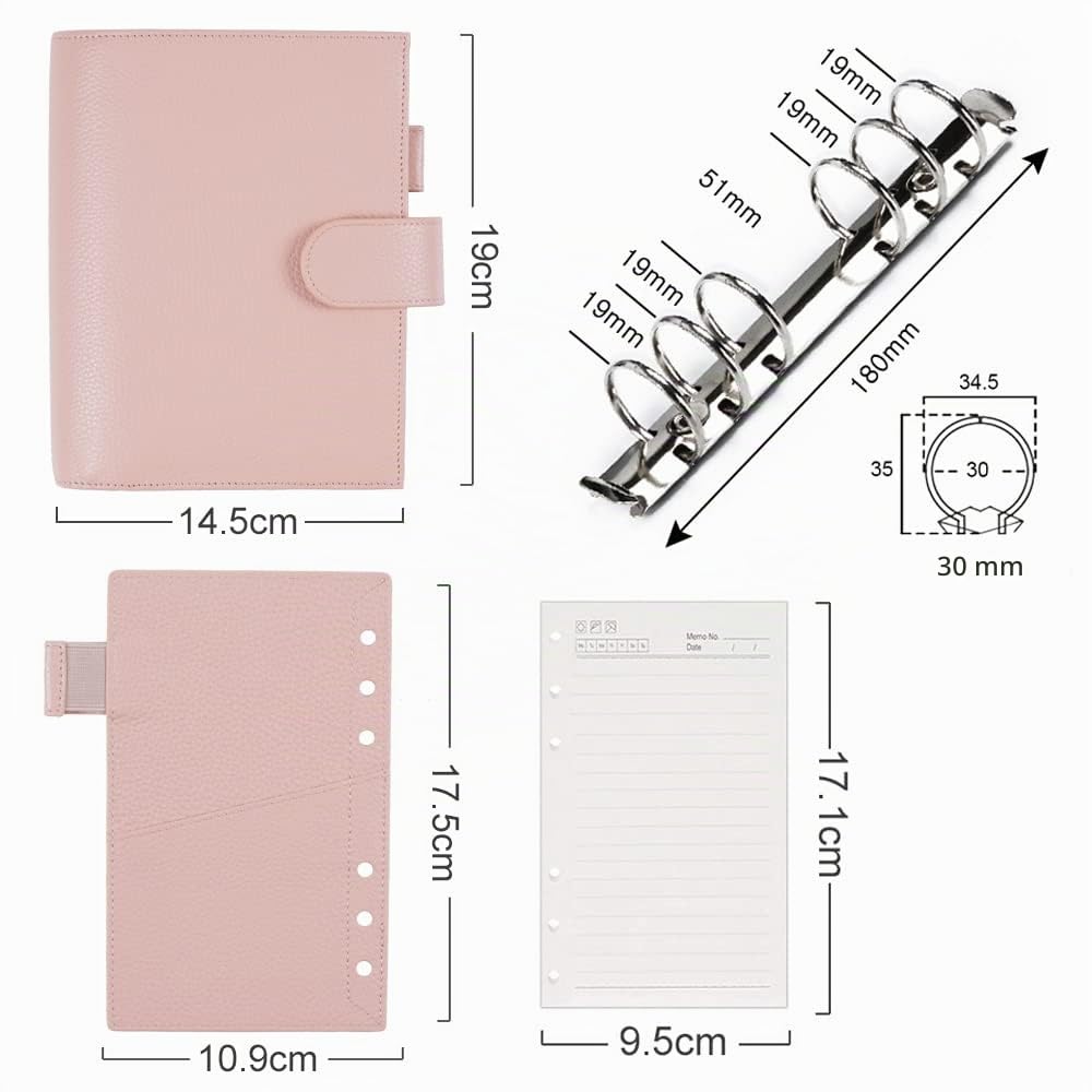 Moterm Personal Luxe Ringe Planer - Echtes Leder Binder Organizer (30mm Ring, Kiesel-Staubrose)