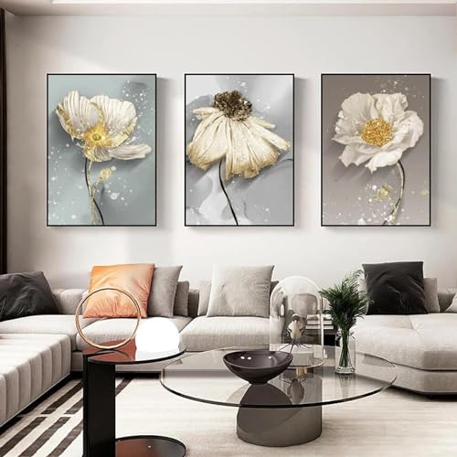 Toile fleurs abstraites avec cadre interne triptyque minimaliste nordique 30x50