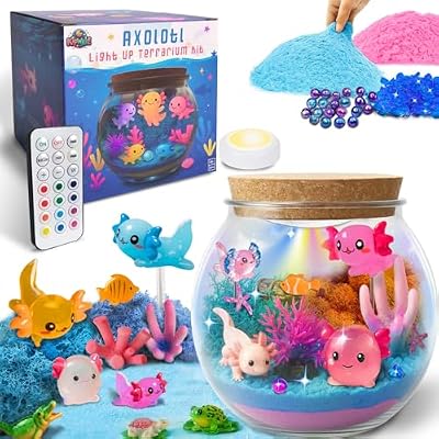 Axolotl Gifts for Girls & Boys DIY Glow Jar Toy with LED Cute Axolotl Night Light Arts and Crafts for Kids Ages 4 5 6 7 8-12 Year Old Great Room Decor, Birthday Decorations & Easter Gifts