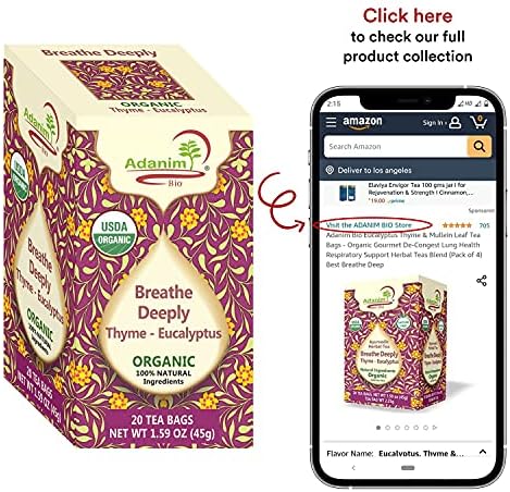 ADANIM BIO Eucalyptus Thyme & Mullein Leaf Tea Bags - Organic Gourmet De-Congest Lung Health Respiratory Support Herbal Teas Blend (Pack of 4) Best Breathe Deep