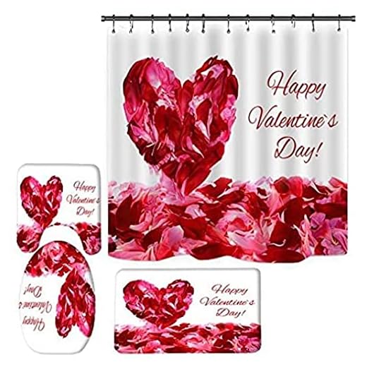 Badmattansats 4 Delar, 4 Delar Uppsättning 3D Digital Utskrift Valentine S Day Love Hem Badprodukter Produkter Dusch Glad Duschdraperi Toalettmatta
