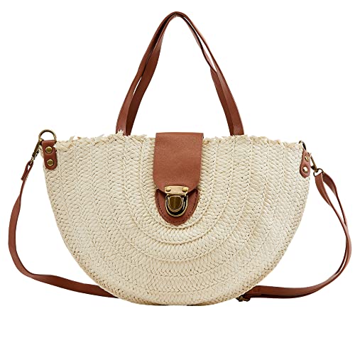 Bandolera Rafia - Verano Actual y Moderno - Bolso de Paja mimbre mujer - con un Estilo Bohemio (Beige)
