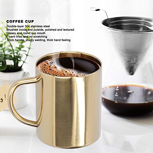 UPQRSG Doppelwandiger Edelstahlbecher, 400 Ml Reise Campingbecher, Metall Kaffeetasse, Teetasse, 304 Edelstahl Doppelschicht Anti Verbrühungs Kaffee, Tee und Wasserbecher mitGriff(Gold)
