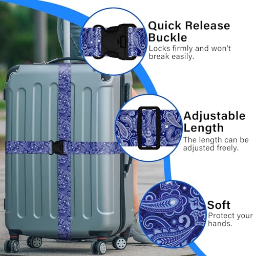 Image of 2 Pack Luggage Straps for Suitcases, Adjustable Travel Belt with Double Lock and Quick Release Buckle, Heavy Duty Nylon Bag Packing Strap, Bright Identifiers Business Travel Accessories-Blue Flowers