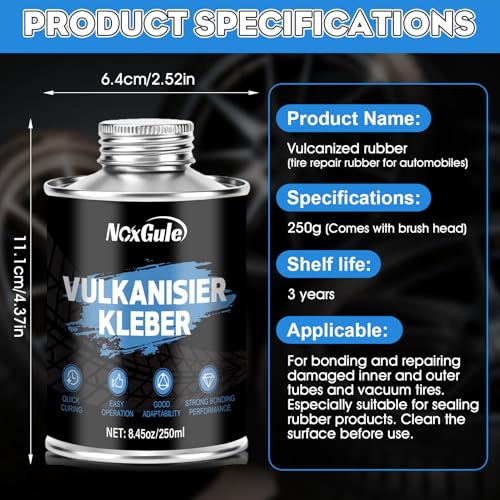 NoxGule 250ml Pegamento Vulcanizante, Pegamento de Contacto, Pegamento Parches Bicicleta, Kit Repara Pinchazos Coche, para Reparar Grietas, Desgarros Daños en los Neumáticos - imagen 7