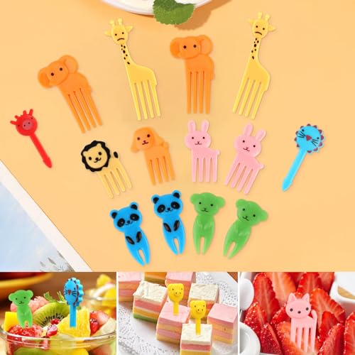 60 Stück Food Picks, MXTIMWAN Obstgabeln Kinder Animal Fruit Forks, Mini Gabel Piekser Fingerfood Picks 3D Wiederverwendbar Obst Zahnstocher Gabel Spieße Kinder für Lunch-Box Party Nachmittagstee