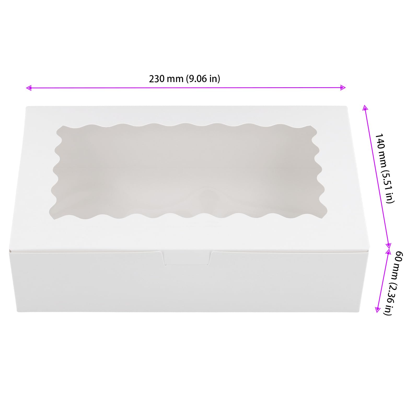 MOUYAT Paquete de 50 cajas de panadería blancas con ventana, 23 x 14 x 6 cm, cajas de galletas para macarrones, cupcakes, magdalenas, donas