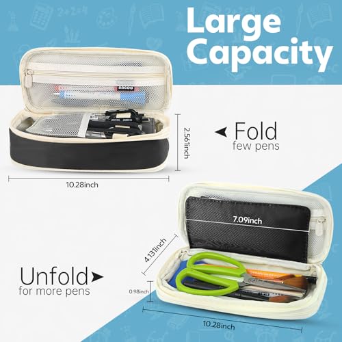 Image of PUPTILY Pencil Case, Large Capacity Aesthetic Pencil Cases with Durable Zipper, Big Stationery Pencil Pouch for Women & Men, Adults Portable Storage Organizer Bag for College, office, Travel (Black)