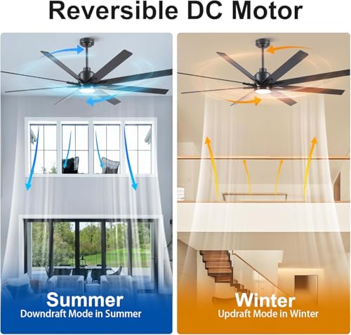 Image of Rayqueen 72 Inch Black Ceiling Fans with Lights and Remote,Includes Downrod