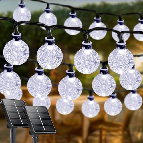 LORRYTE White 2-Pack 100 LED 64FT Crystal Globe Solar Lights Outdoor, Waterproof Solar String Lights Outdoor Decorative with 8 Lighting Modes for Patio Decorations Garden Wedding Party Tree Porch