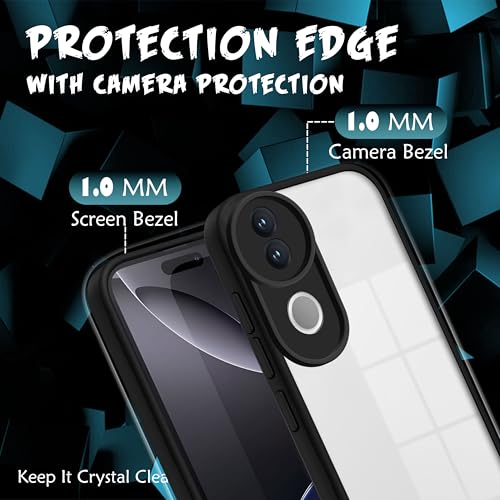 Image of V-TAN Back Cover for Vivo V50 5G Compatible Case, Transparent Clear, TPU, Camera Protective Shockproof Cover, Black