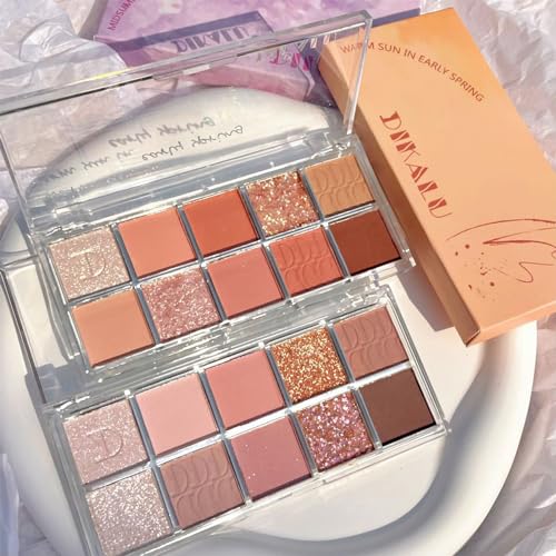 Image of Erinde 10 Color Eyeshadow Palette Makeup - Matte Shimmer Glitter Eye Shadow, Ultra-Blendable, High Pigmented, Naturing-Looking, Neutral Nude Eyeshadow Palette with Professional Brush, Warm Sunshine