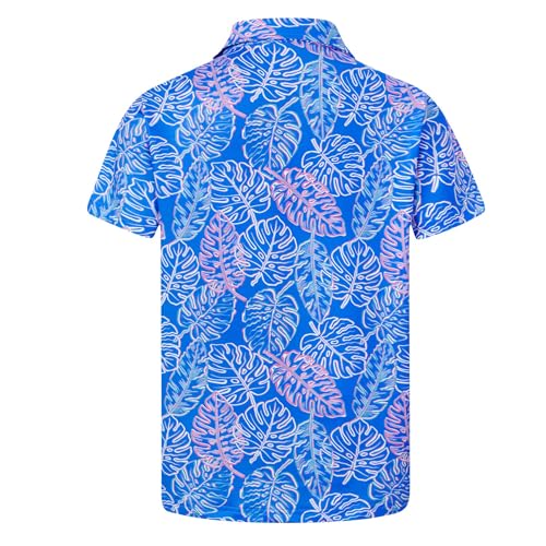 Cuddomper Boys Hawaiian Polo Shirt Golf Clothes Blue Palm 11-12 Years - image 2