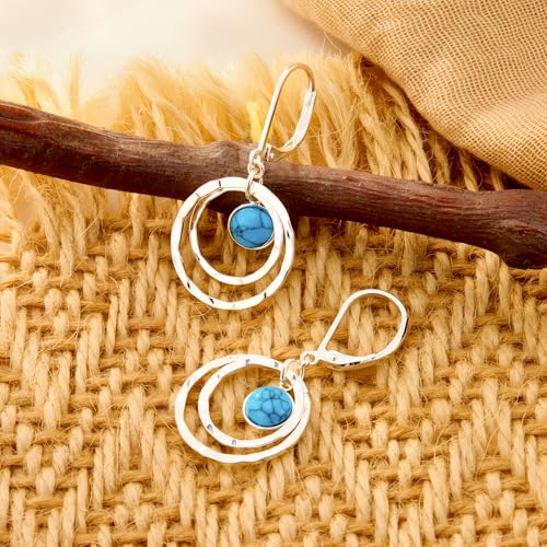 LANCHARMED Handmade Sterling Silver Turquoise Circle Dangle Earrings for Women - Hypoallergenic Bohemian Summer Jewelry Gift - Image 7