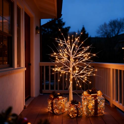 CCLIFE Albero Luminoso da Interno Led Esterno Albero Fatato Lampada Natale,Lampada Albero di Betulla Bianca,Bianco Caldo,IP44,120 cm,150 LED,CushHom
