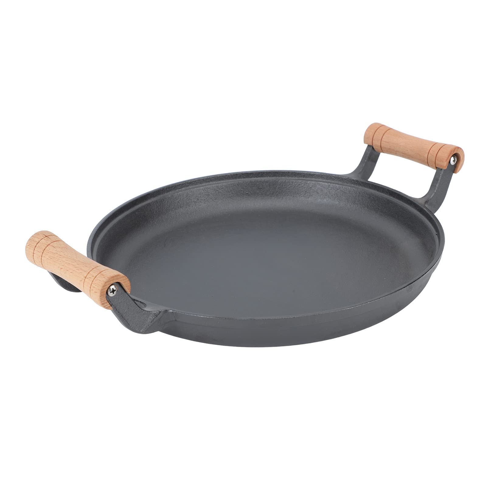 Fyearfly Patelnia grillowa 30 cm, żeliwna patelnia z drewnianymi uchwytami, nieprzywierająca do łatwego gotowania, wszechstronna do grillowania wewnątrz i na zewnątrz