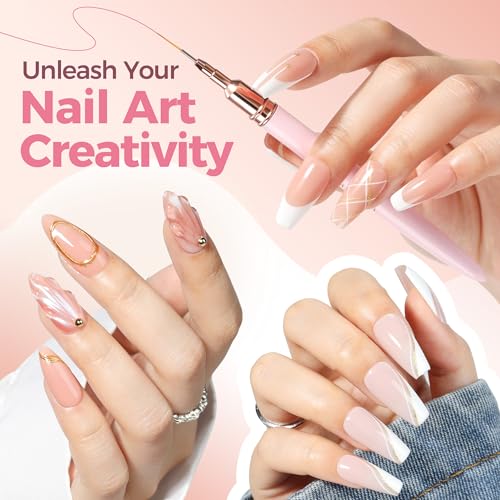 Image of UNA GELLA Nail Art Brushes Metallic, 5 Count Liner Pens Set For Nail Art Gel Polish, Detail Nail Art Design Painting Brush Set For Nails Gel Fine Drawing Nail Tools, Sizes 7 /9 /11 /15 /25mm