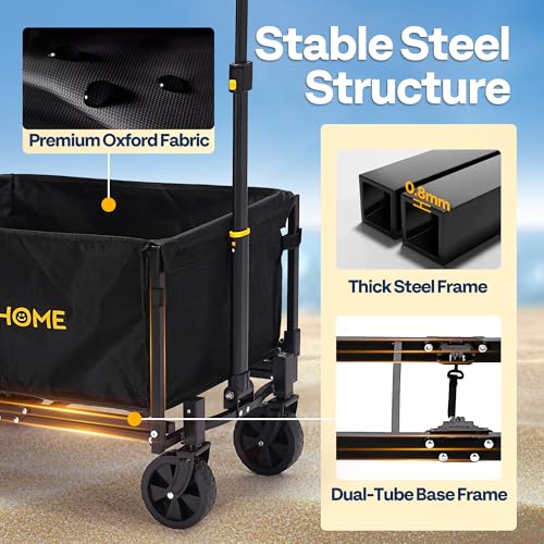 Image of VIVOHOME Collapsible Wagon Cart Lightweight Portable Folding Utility Wagons with All-Terrain Wheels for Grocery Sports Garden Shopping Camping