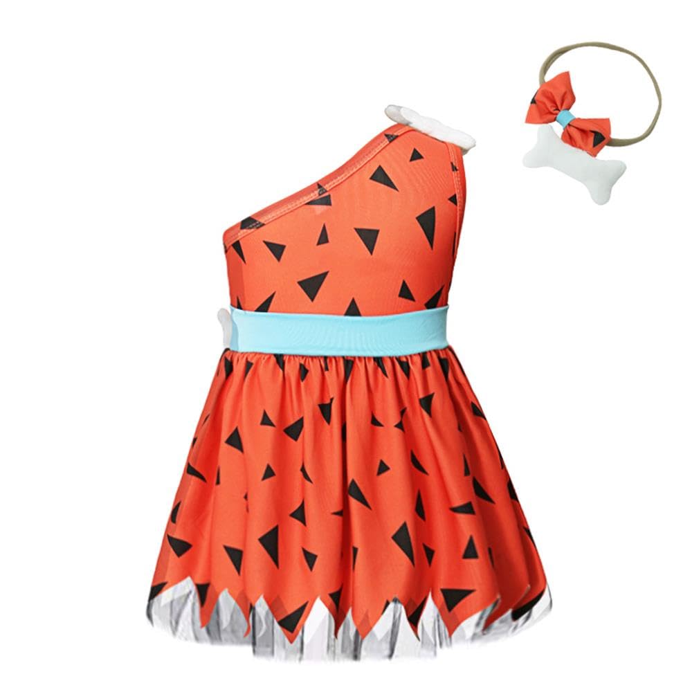 Lito Angels Flintstone Pebbles Fancy Dress Up Costume with Headband for Infant Baby Girls Age 3-6 Months, Orange (Tag Number 60) - Image 2