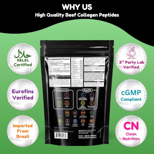 Image of Halal Collagen Peptides Powder Grass Fed & Pasture Raised, 10oz Pouch - 25 Servings. Keto-Friendly & Non-GMO. Gluten-Free Hydrolyzed Collagen for Women & Men. Hair, Skin, & Nails Support, Unflavored.