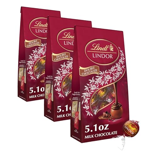 Image of Lindt LINDOR Double Chocolate Milk Chocolate Candy Truffles, Milk Chocolate with Smooth, Melting Truffle Center, 5.1 oz. Bag (Pack of 3)