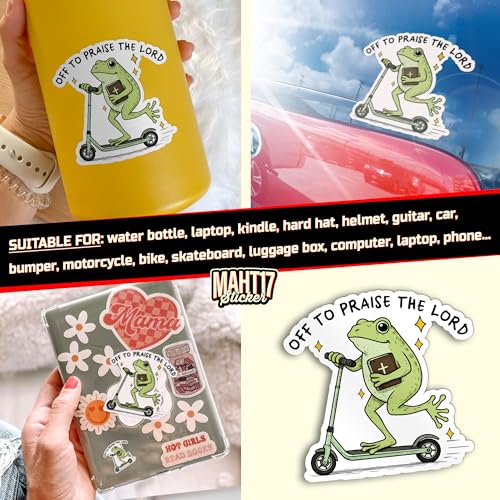 (3Pcs-3") Off to Praise The Lord Stickers, Funny Frog Meme Christian Faith Religious Bible Verse Waterproof Die-Cut Vinyl Sticker for Kindle, Laptop, Water Bottles, Phone Decal Gifts 3 Inches