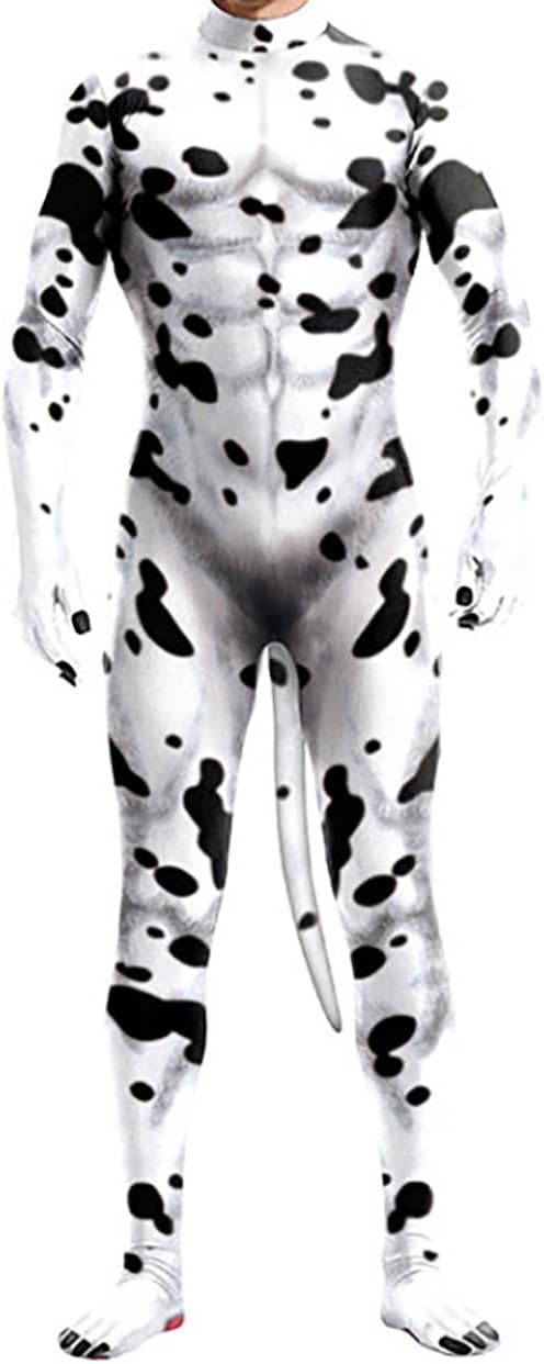 Animal Cosplay Costume for Men animal Print Full Bodysuit Dress Up Outfit with Tail
