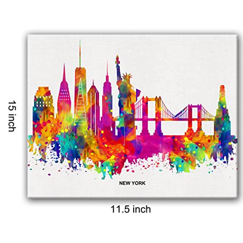 Cityscape Art Canvas Wall Art Modern Abstract Colorful New York Skyline Canvas Print Painting Office Home Wall Decor Framed Gift 12X15 Inch #TOP1