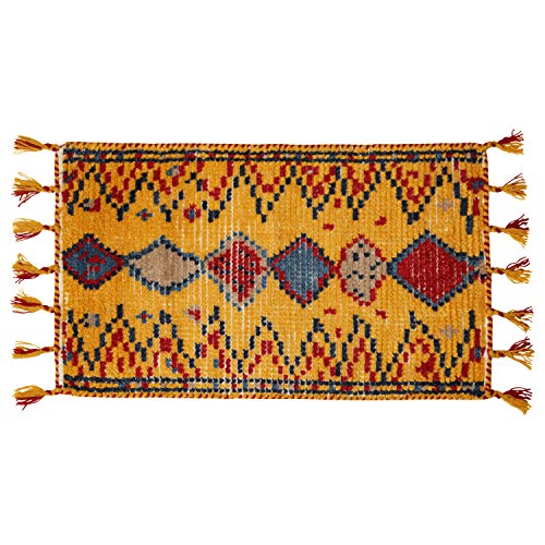 萩原 玄関マット 屋内 約45×75cm 「クームース カーナ」 ウール100% 羊毛 手織り ノルディック エスニック カーナ イエロー