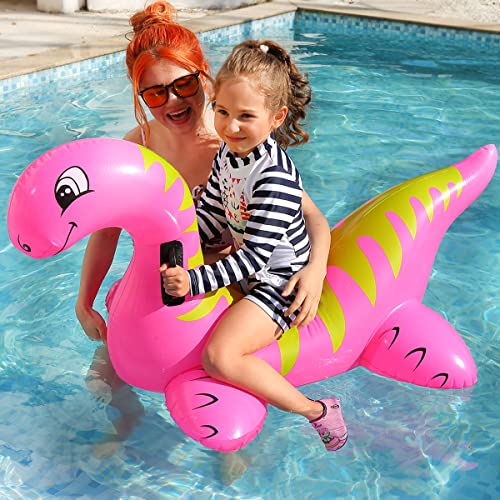 Inflatable Dinosaur Float Pool Toys Ride-On Inflatable Swimming Pool Beach Float Summer Water Fun Floating Raft For Kids And Adults (Pink) #TOP4