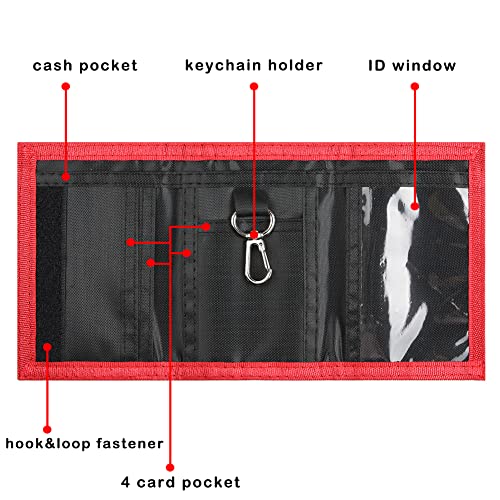 Image of Kids Wallet for Boys Girls Teens Trifold, Canvas Toddler Wallet for Boys, Cute Zipper Wallets Youth with Coin Pocket Card Holders, Novelty Wallets for Childrens Birthday Gifts, Red, 0.4 x 3.15