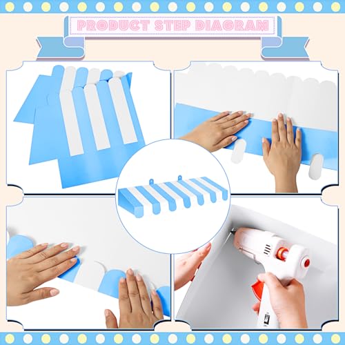 Image of Boao 4 Pcs 3D Cardboard Awning Decor,Blue and White,Striped Style | Paper Awning, Circus Carnival Theme, For Bulletin Board, Lemonade Stand, Bakery & Ice Cream Truck, Wall Window Backdrop
