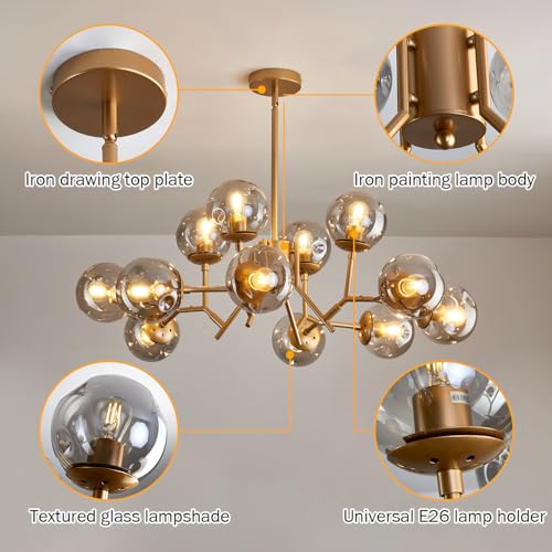 Image of UOFUS 12-Light Modern Gold Sputnik Chandelier with Glass Globe